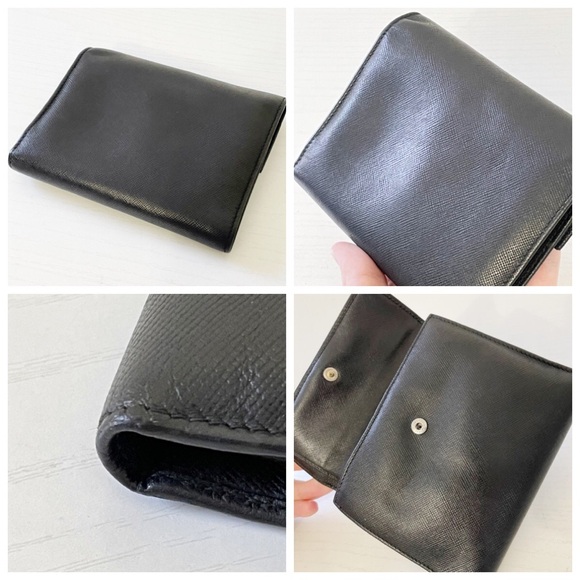 Prada black saffiano leather triangle logo trifold medium snap wallet - Picture 3 of 11
